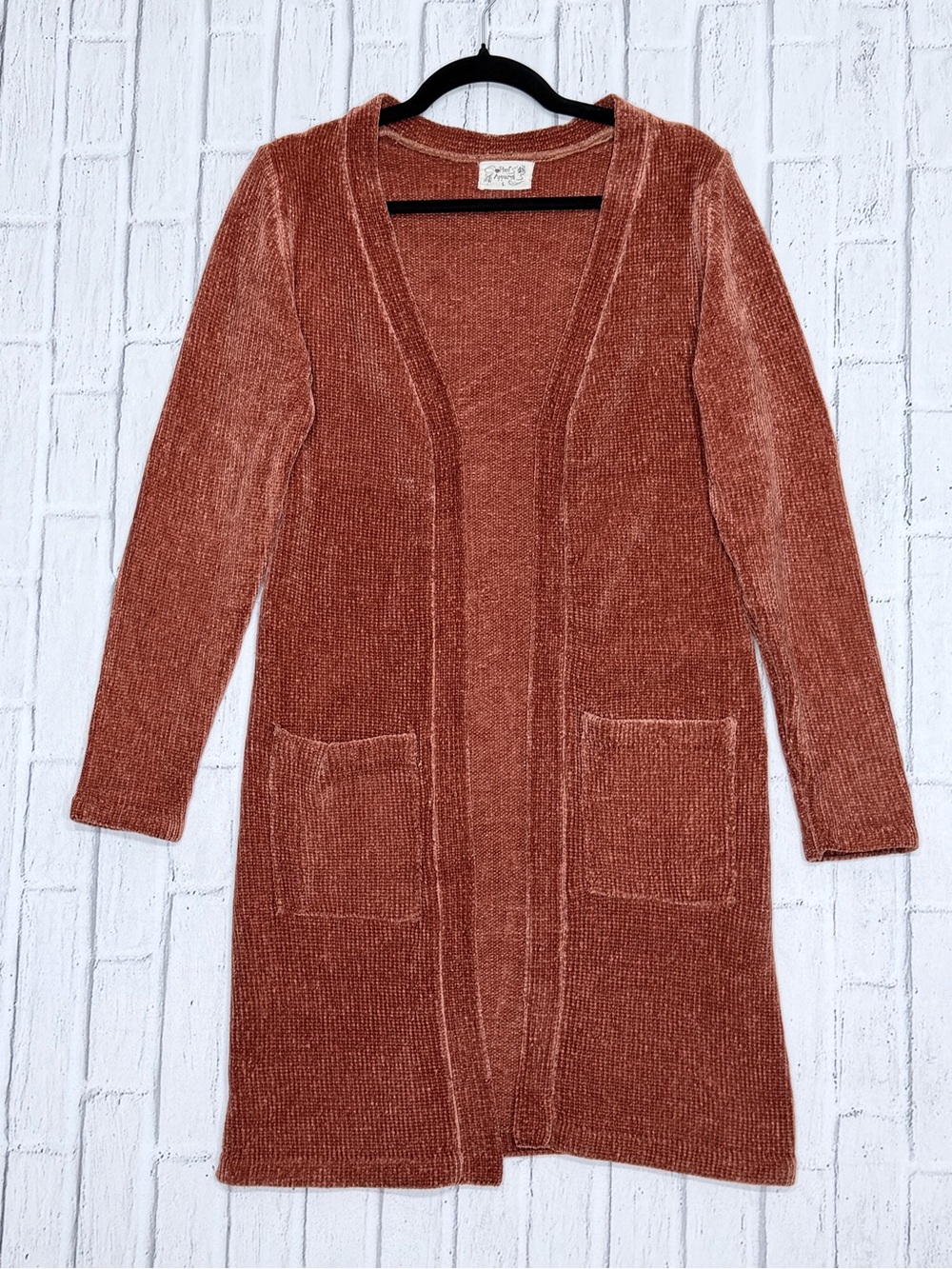 🤎 Poof Apparel Chenille Longline Cardigan Rust Brown Duster Size L